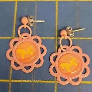 Pink Floral Earrings Yellow Rocking Horse Baby Girl